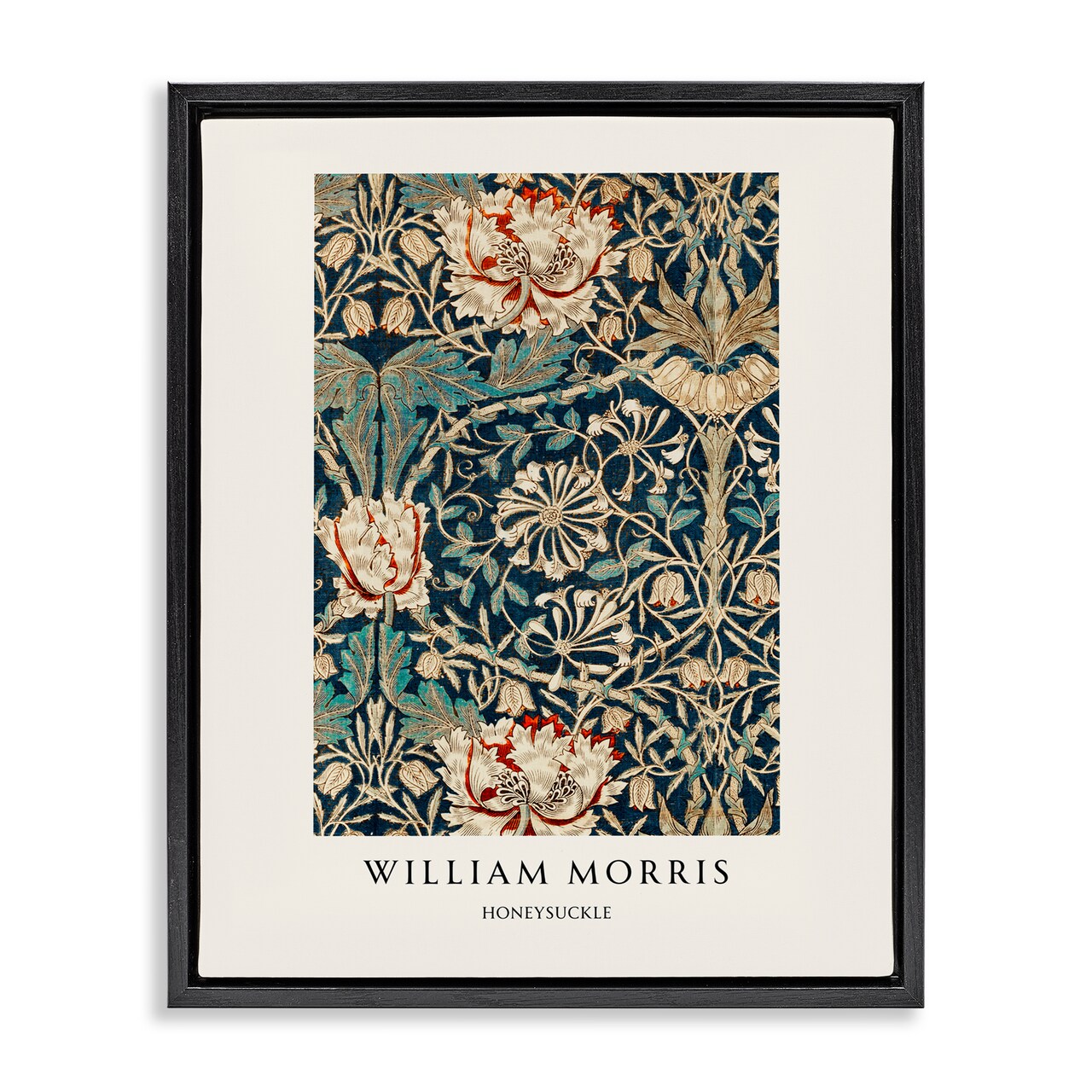 Stupell Industries William Morris Honeysuckle Pattern Black Framed Floater Canvas Wall Art, design by Vintage Hustle